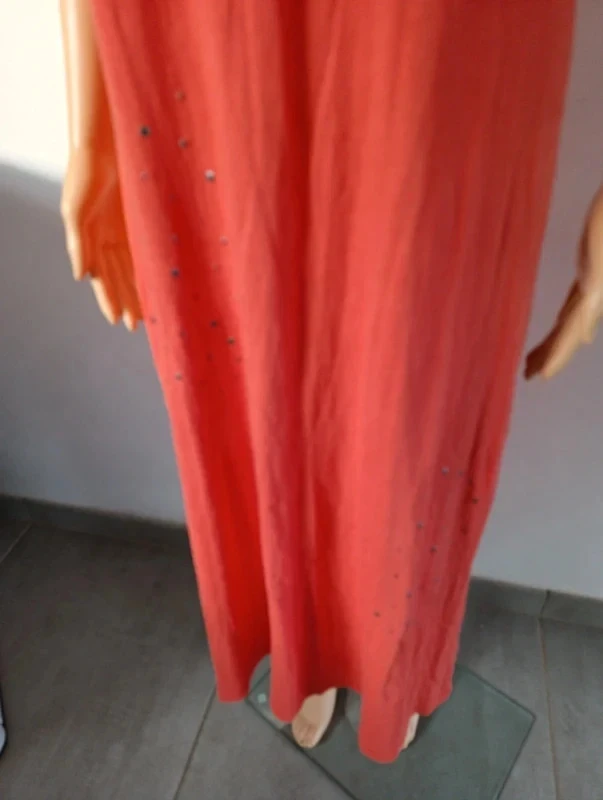 Vestido longo coral Miss Captain T2/M 100% algodão strass verão praia boêmio – photo 8